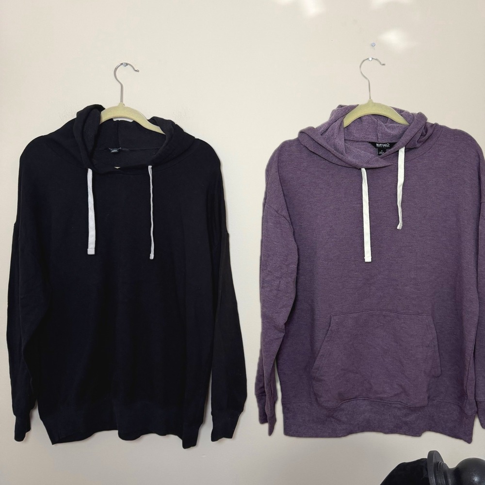 Set of 2 Buffalo David Bitton Hoodie Pullover Sweatshirts Black Purple SZ S/L